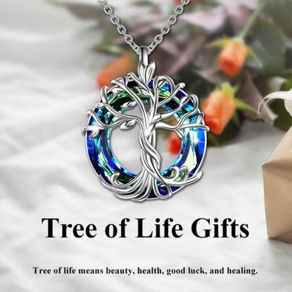 Women Tree of Life Celtic Family Tree Necklace with Circle Crystal Jewelry Gifts - Picture 5 of 7